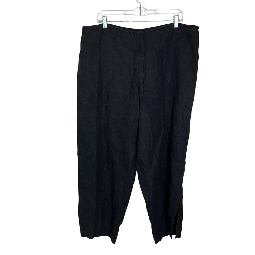 Eileen Fisher Black Linen STraight -Leg Pants Womens L Elastic Waist Loose Fit